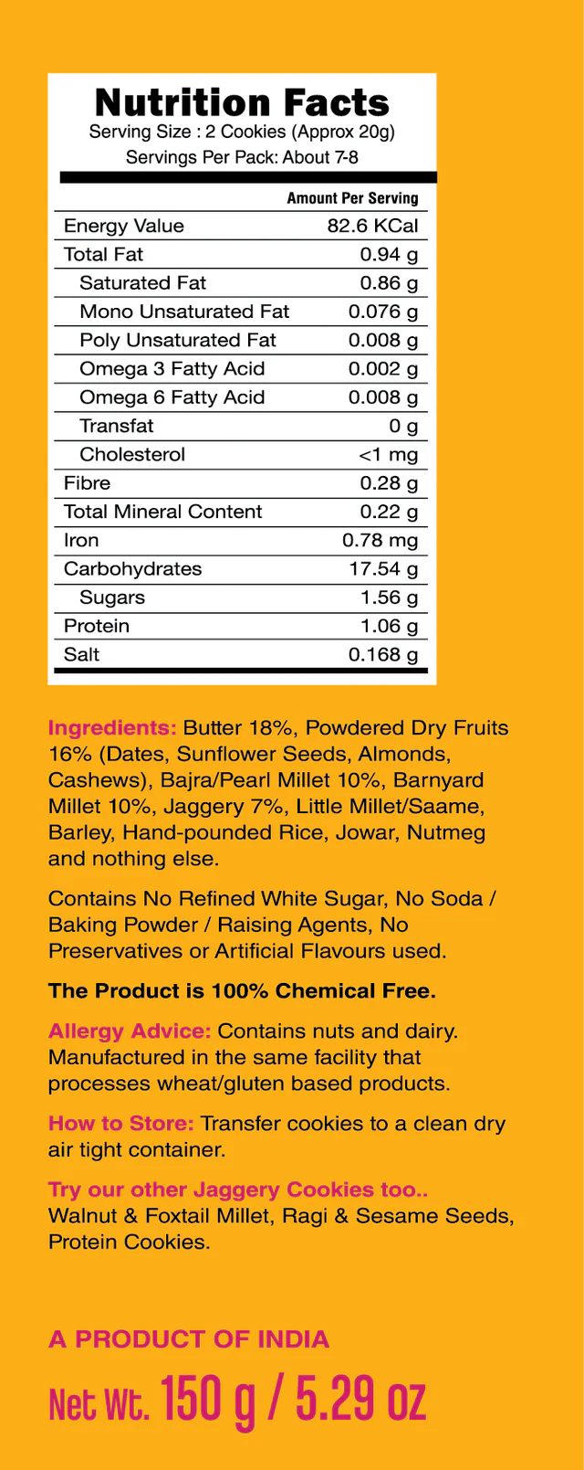 Millet Cookies | Iron Shakti - Organic Bajra & Barnyard Millet Cookies with Almonds - Prenatal– No Added Refined Sugar, No Maida & No Soda - Early Foods - 130gm