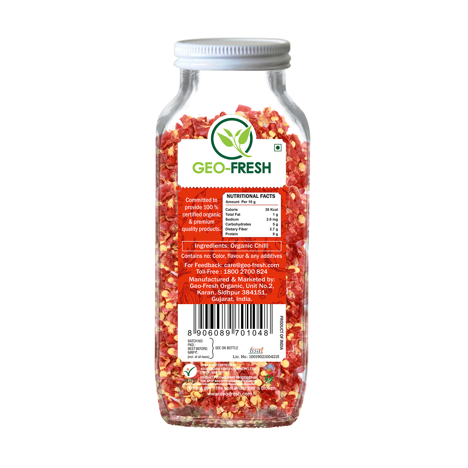 Chilli Flakes | USDA Organic - Geo-Fresh Organic - 30gm