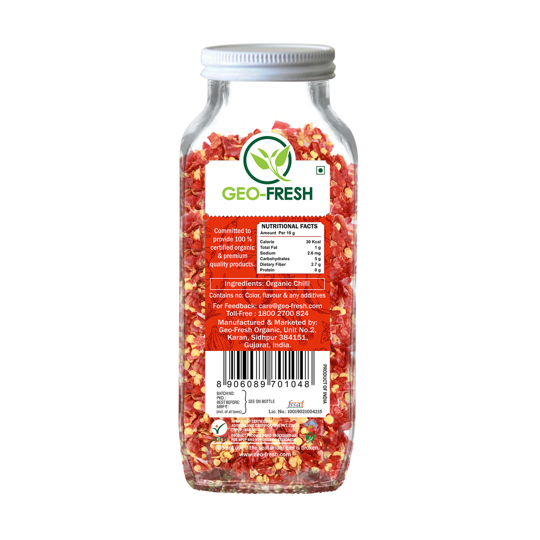Chilli Flakes | USDA Organic - Geo-Fresh Organic - 30gm