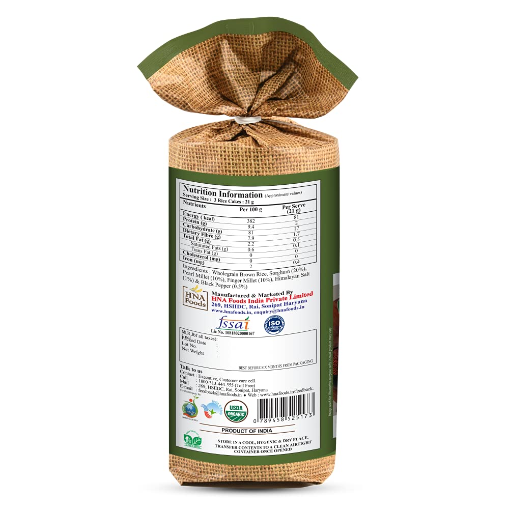 Rice Cake | Crispy Rice Thicks - Wholegrain Brown Rice Cakes (Multigrain) - Gluten Free, No Trans Fat & No Added Sugar - Haim - 136gm