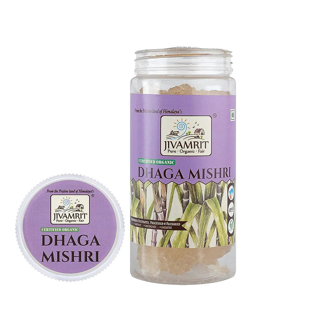 Mishri | Dhaga Mishri - Certified Organic - Vegan, Gluten Free & No Additives - Jivamrit - 250gm