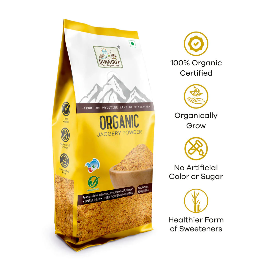 Jaggery Powder | Unrefined - Unbleached - Organic - Vegan, No Artificial Colours & No Added Preservatives - Jivamrit - 500gm