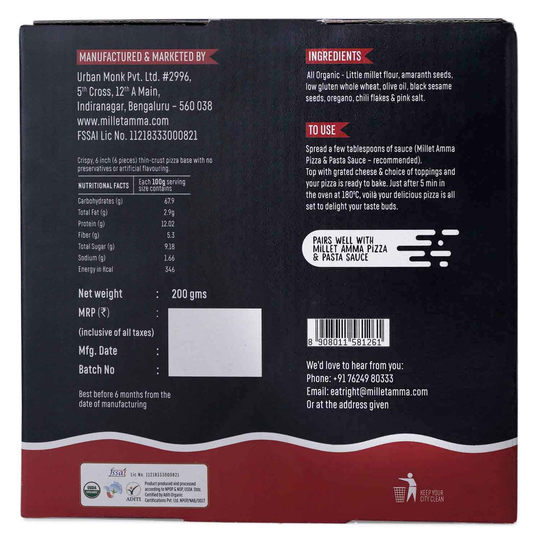 Organic Millet Pizza Base - Vegan - Millet Amma - 200gm