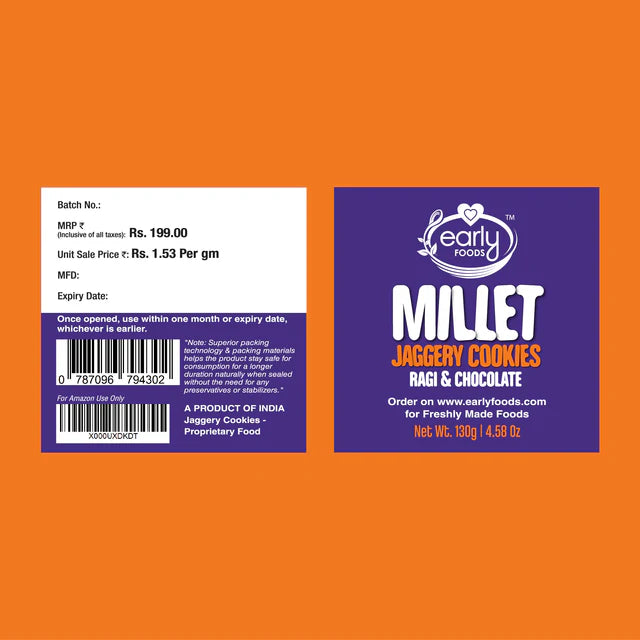 Cookies | Organic Ragi and Choco Jaggery Cookies – Gluten Free, No Added Refined Sugar, No Maida & No Soda - Early Foods - 130gm