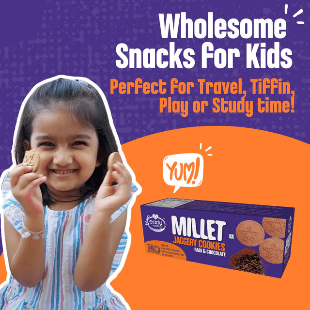 Cookies | Organic Ragi and Choco Jaggery Cookies – Gluten Free, No Added Refined Sugar, No Maida & No Soda - Early Foods - 130gm