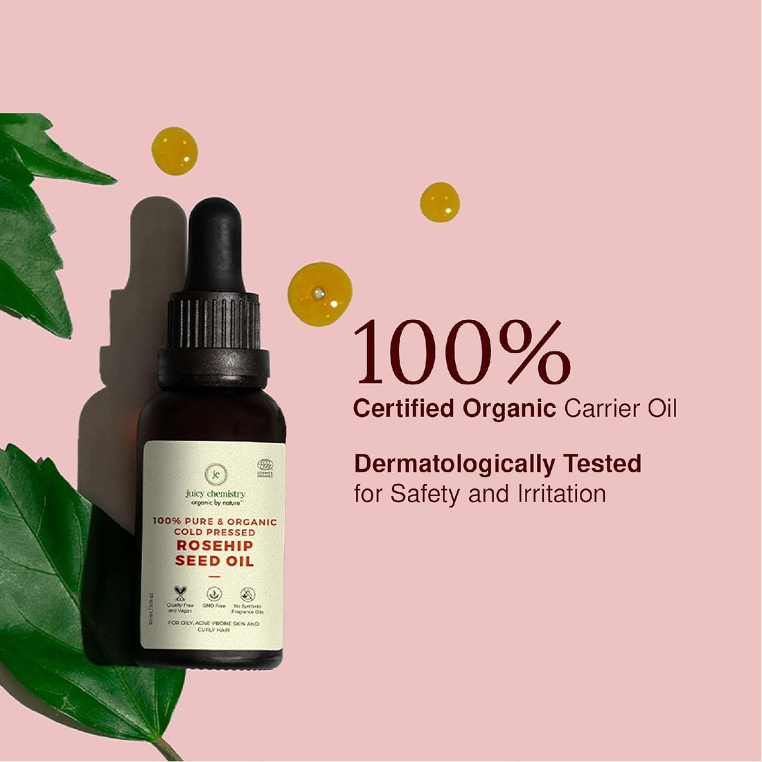100% Organic Rosehip Seed Oil - Juicy Chemistry - 30ml