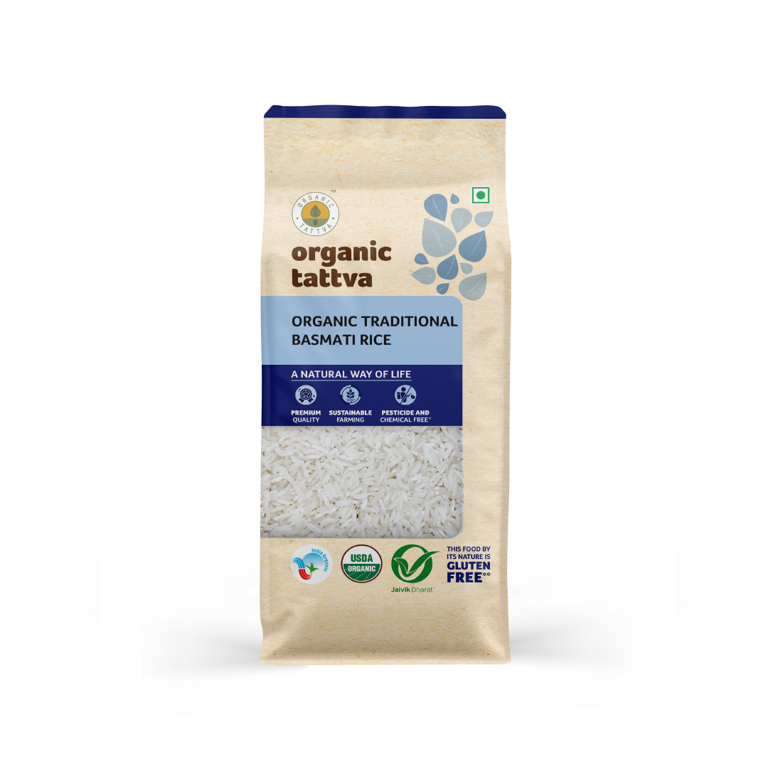 Rice | Traditional Basmati Rice - USDA Organic - Naturally Gluten Free & Trans Fat Free - Organic Tattva - 1000gm