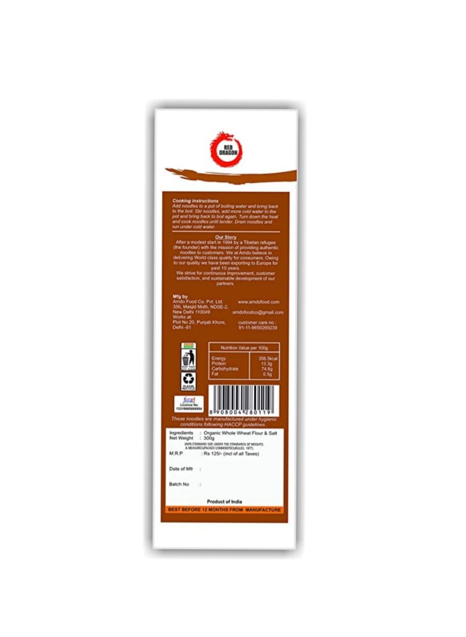 Organic Whole Wheat Noodles - Red Dragon - 300gm