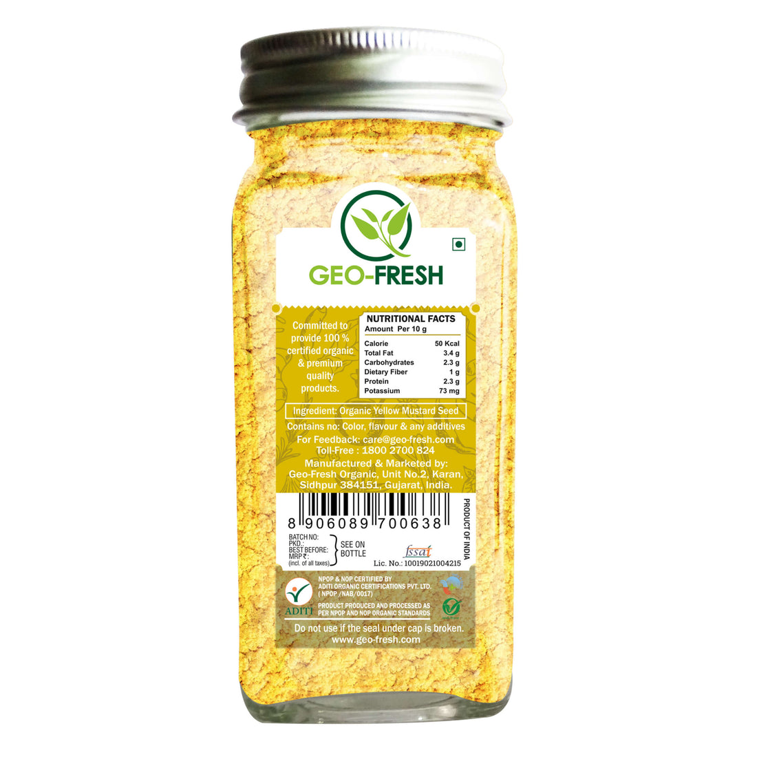 Mustard Powder | Yellow - USDA Organic - Geo-Fresh - 50gm
