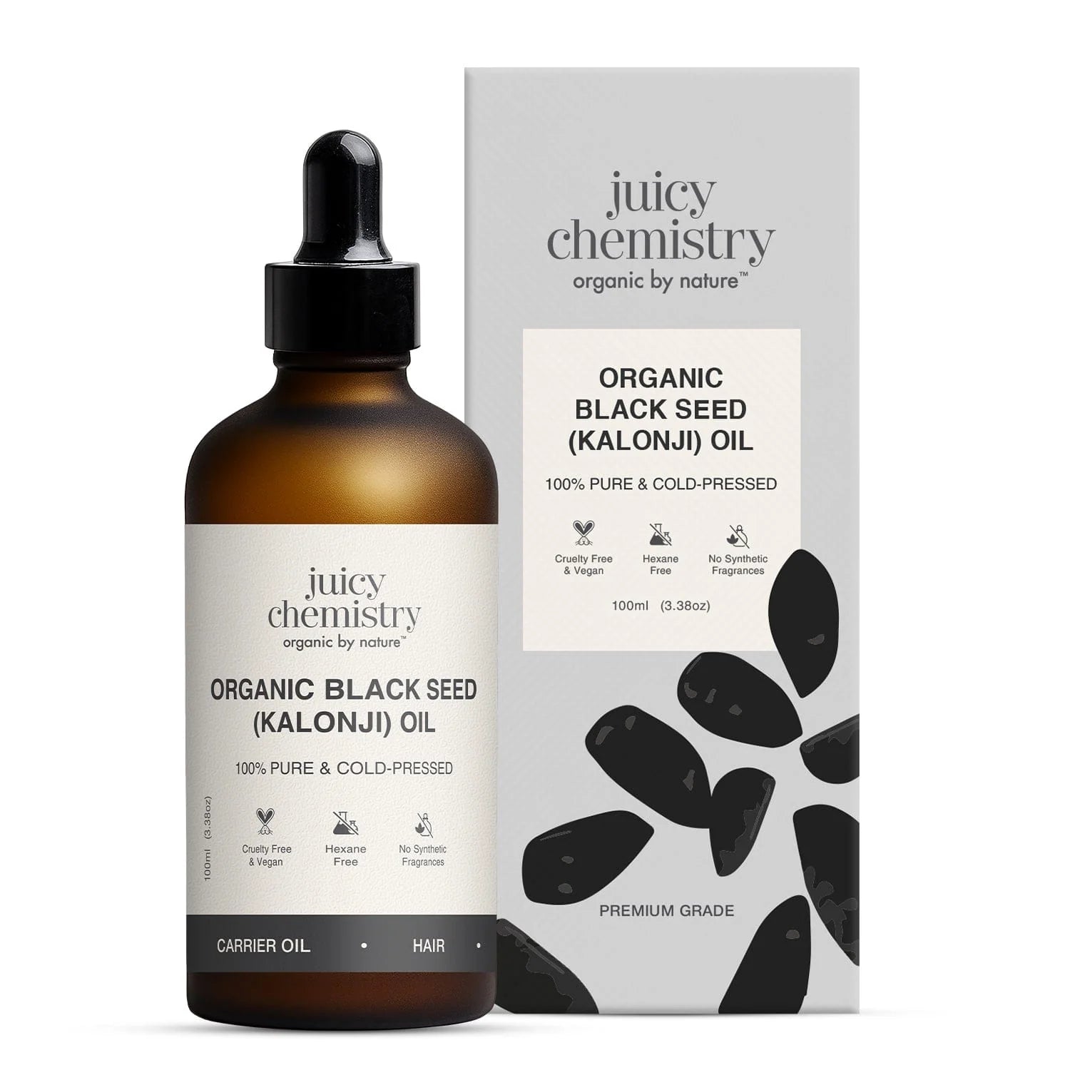 Hair Oil | Organic Black Seed (Kalonji Oil) - 100% Pure & Cold Pressed - Vegan, Cruelty Free & No Synthetic Fragrances - Juicy Chemistry - 100ml