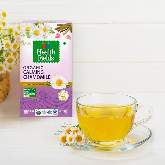 Tea | Organic Calming Chamomile Tea - Herbal Infusion Tea -Caffeine Free-No Artificial Preservatives -Health Fields – 25 Tea Bags