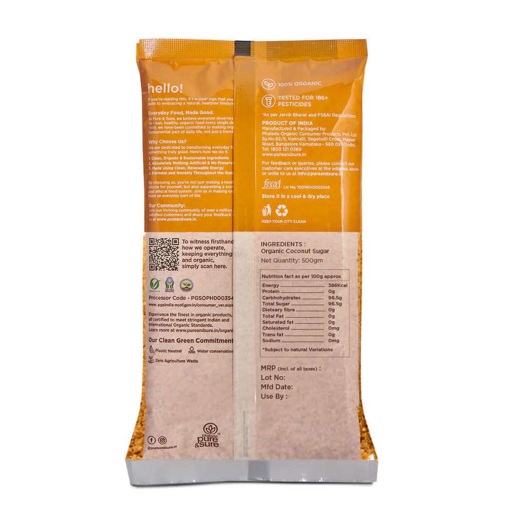 Sugar | Coconut Sugar - Organic - Pure and Sure - 500gm