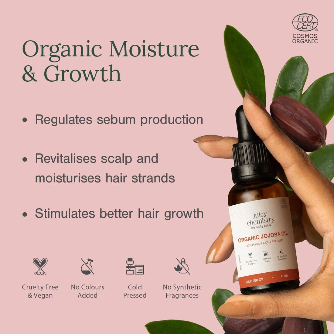 Hair Oil | Organic Jojoba Oil - 100% Pure & Cold Pressed - Vegan, Cruelty Free & No Synthetic Fragrances - Juicy Chemistry - 100ml