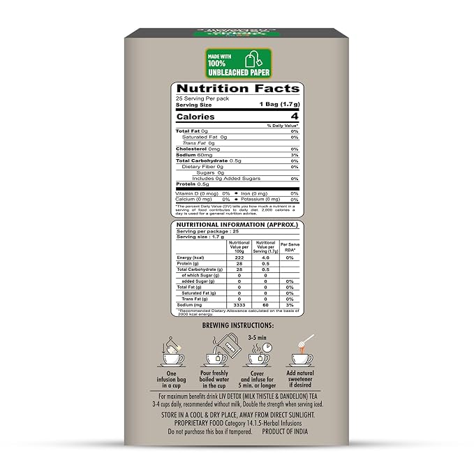 Tea | Organic Liv Detox Tea - Milk Thistle & Dandelion - Infusion Herbal Tea -Caffeine Free-No Artificial Preservatives -Health Fields – 25 Tea Bags