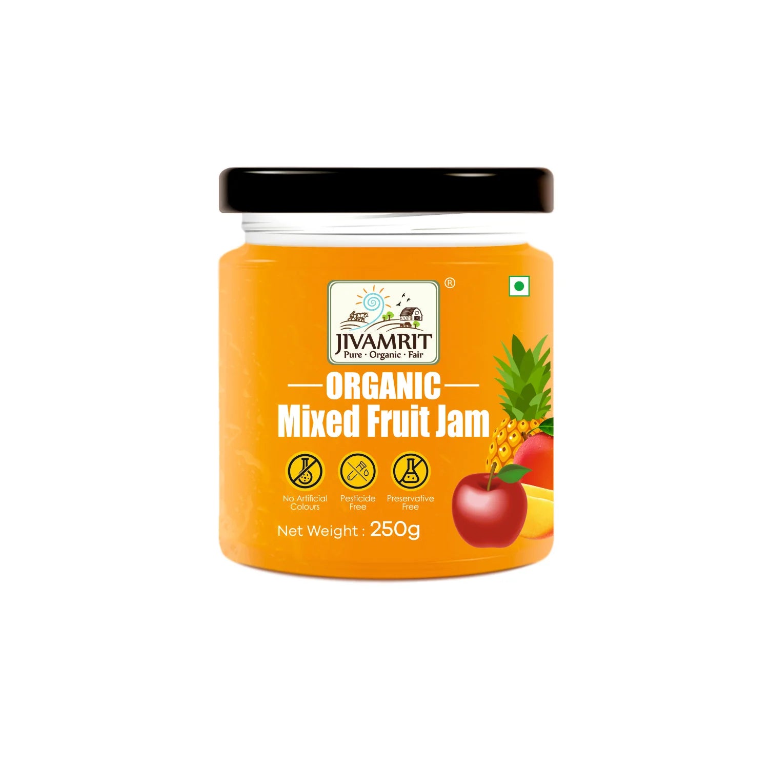 Jam | Mixed Fruit Jam - No Artificial Colours, Pesticide Free & No Added Preservatives - Jivamrit - 250gm
