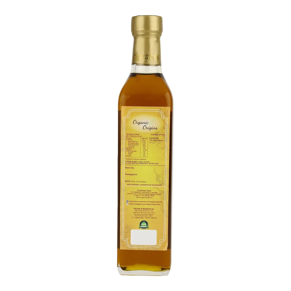 Mustard Oil | Cold Pressed - Pure & Unrefined - No Added Preservatives - Organic Origins - 1000ml