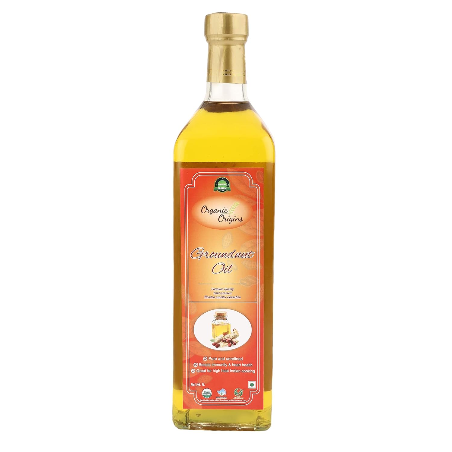 Groundnut Oil | Cold Pressed - Pure & Unrefined - No Added Preservatives - Organic Origins - 1000ml