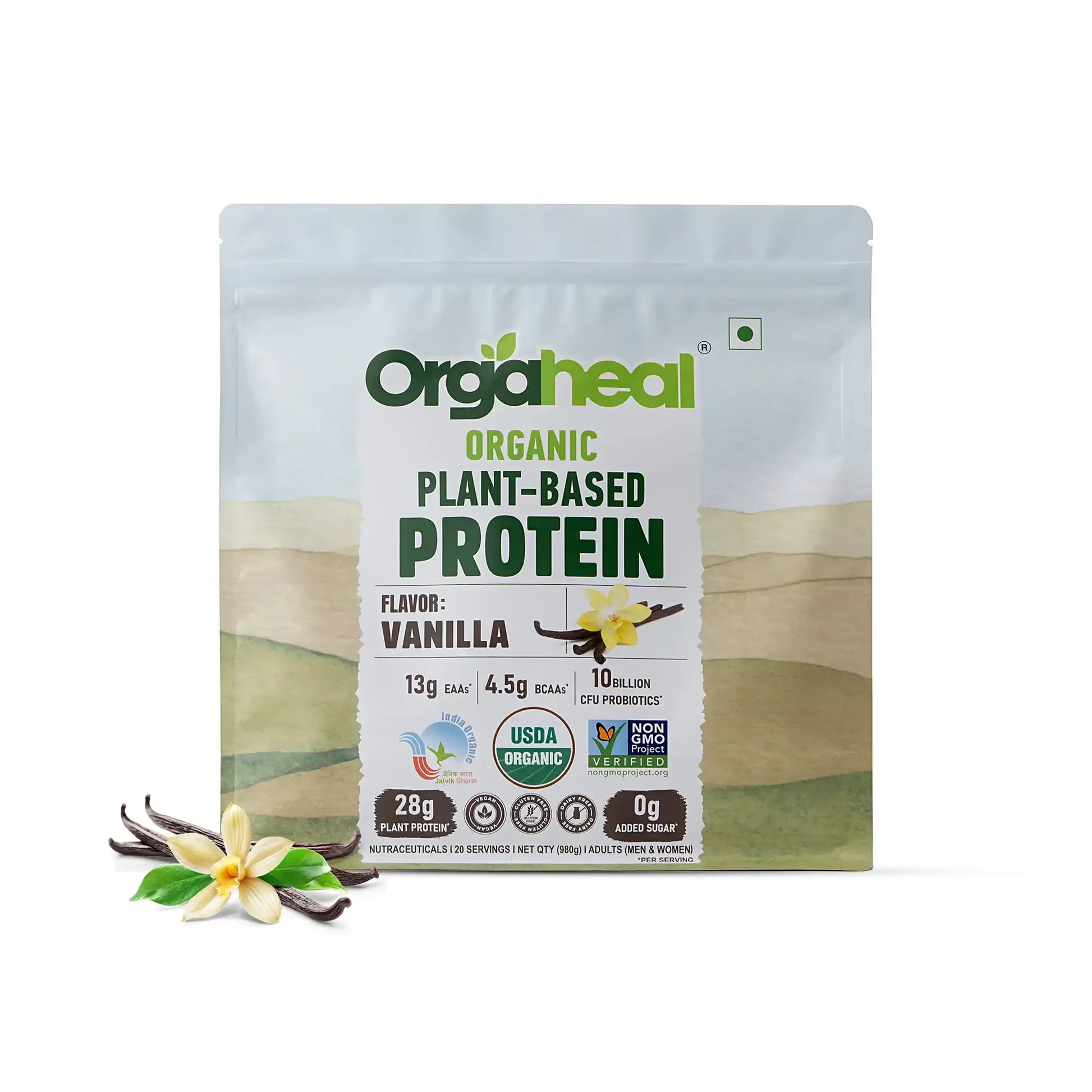 Protein Powder | Organic Plant-Based Protein Powder (Vanilla) - 28g Plant Protein -USDA Organic - Vegan, Gluten Free & Dairy Free - Orgaheal - 980gm