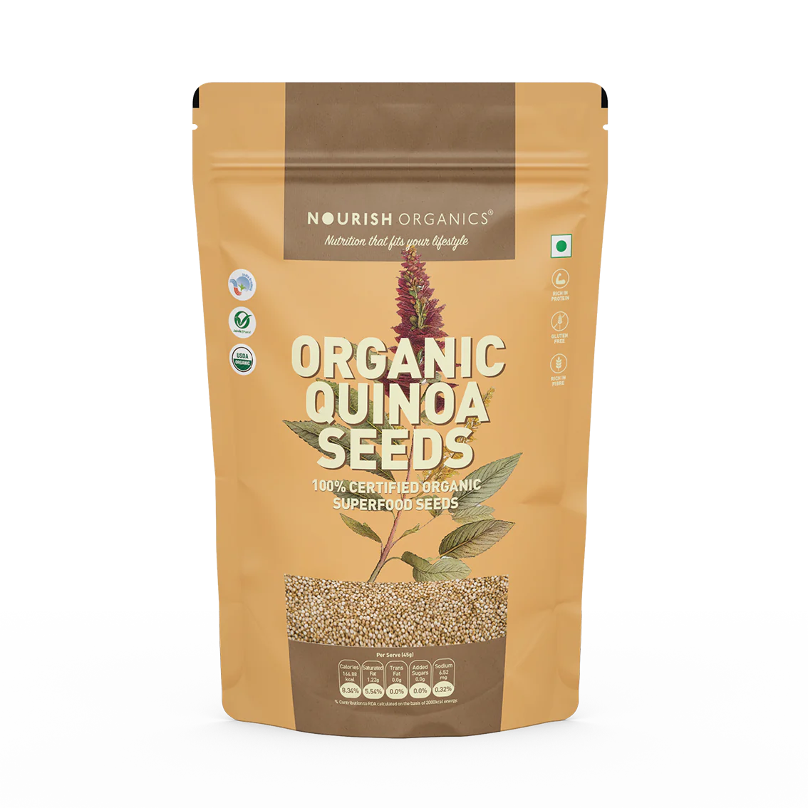 Quinoa | Organic Quinoa Seeds - 100% Certified Organic - Superfood Seeds - Gluten Free - Nourish Organics - 500gm