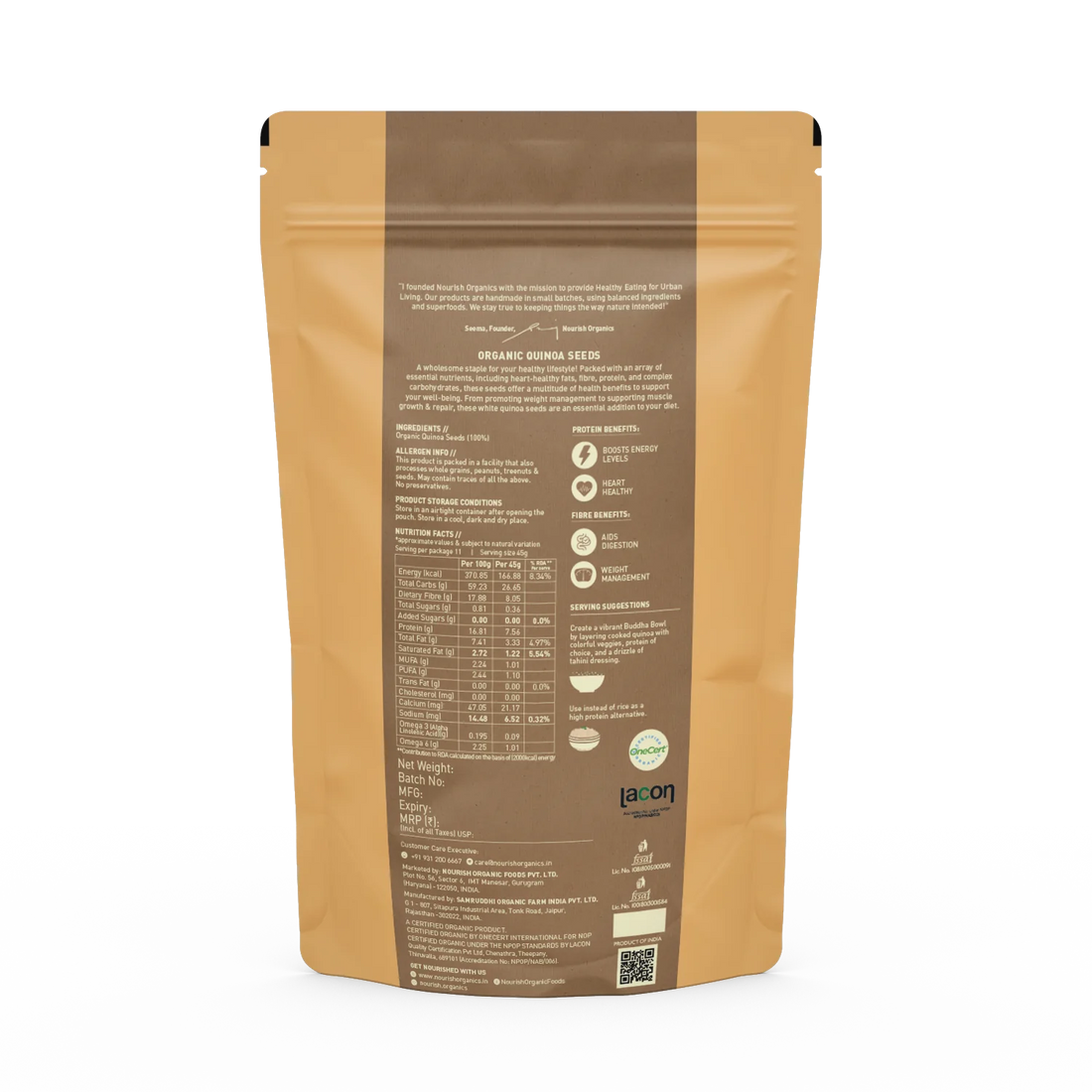 Quinoa | Organic Quinoa Seeds - 100% Certified Organic - Superfood Seeds - Gluten Free - Nourish Organics - 500gm