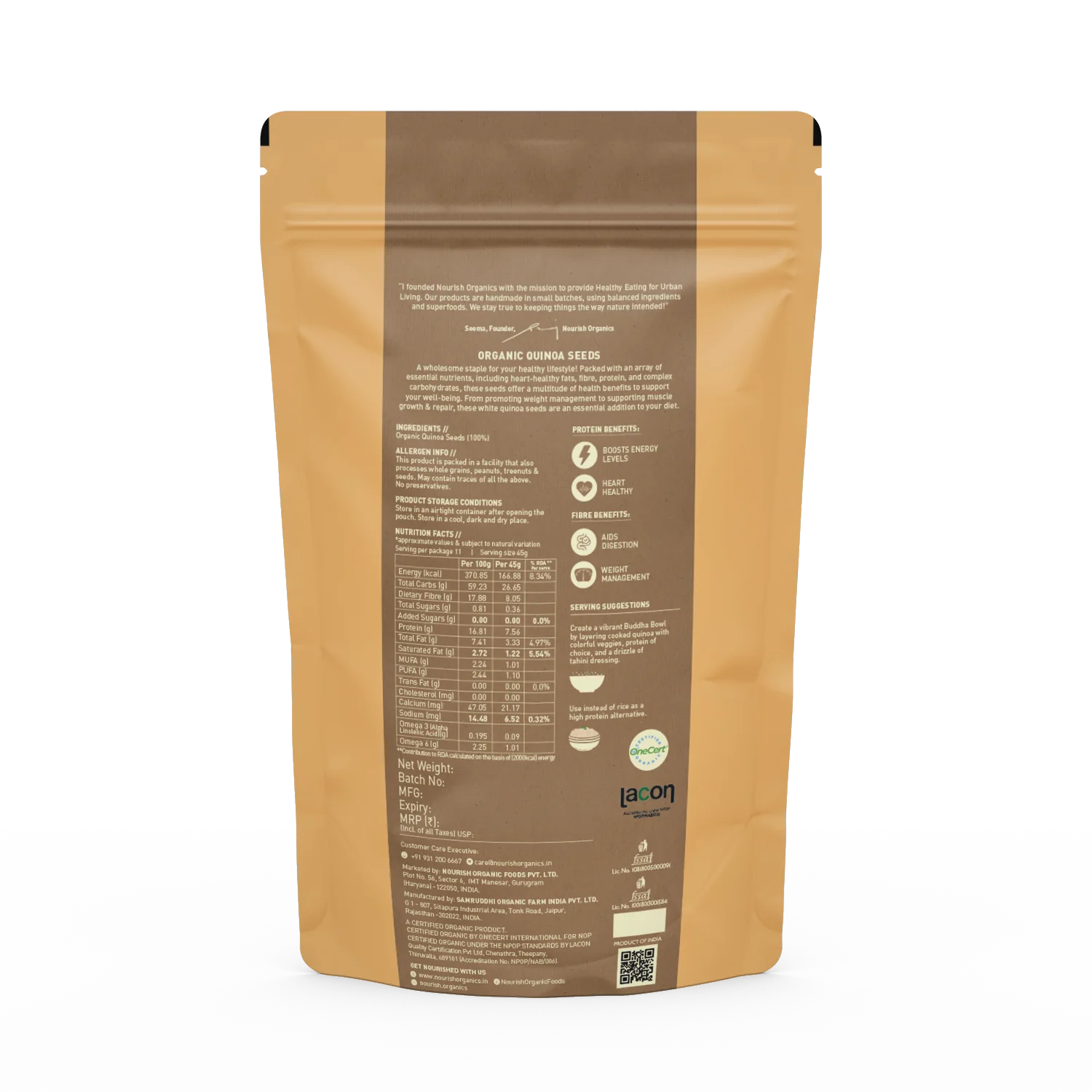Quinoa | Organic Quinoa Seeds - 100% Certified Organic - Superfood Seeds - Gluten Free - Nourish Organics - 500gm