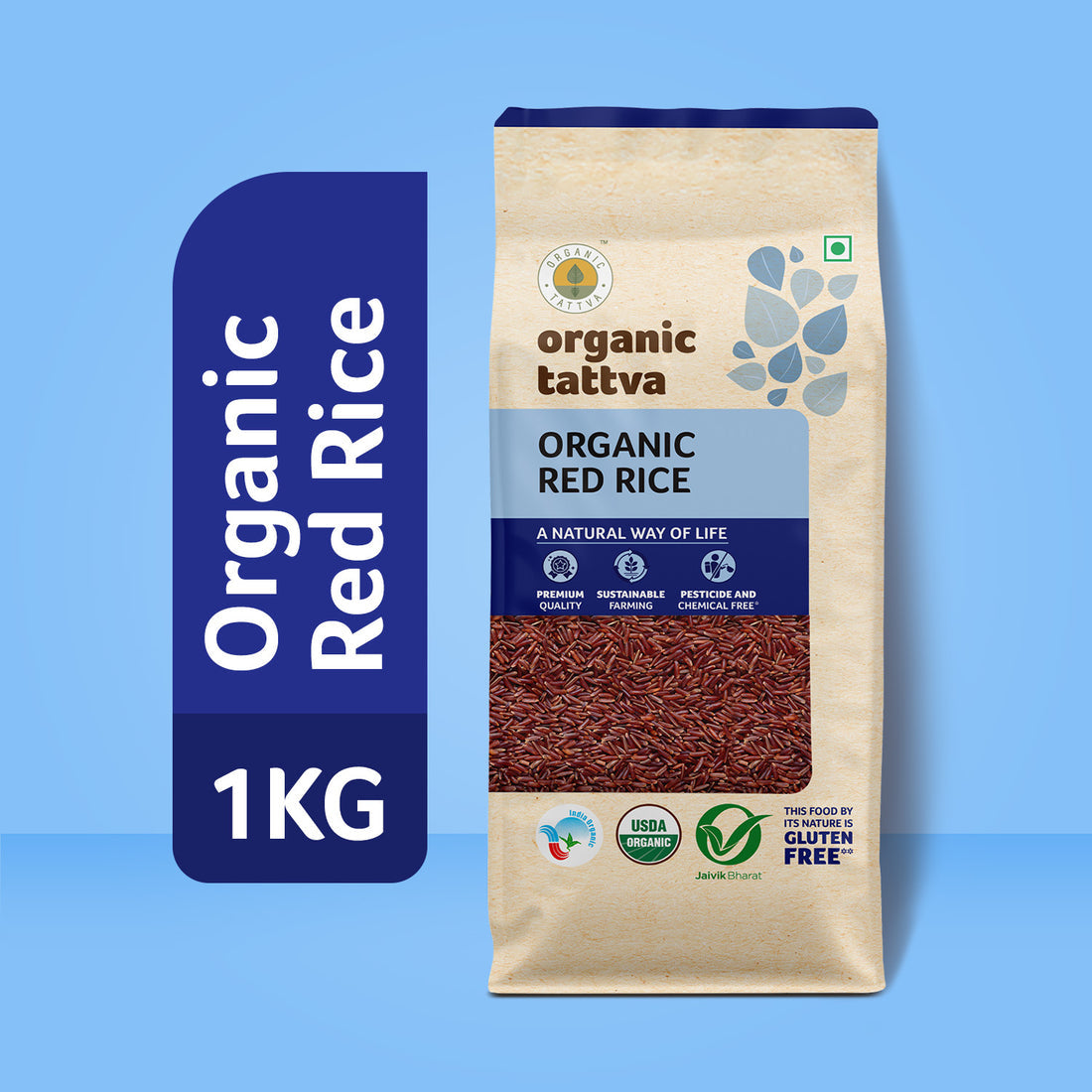Rice | Organic Red Rice – USDA Organic-Gluten Free, Pesticide & Chemical Free – Organic Tattva – 1000gm