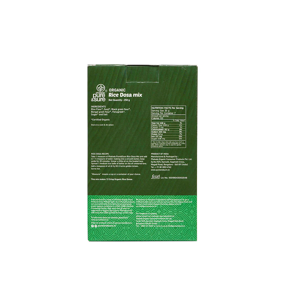 Rice Dosa Mix - USDA Organic - Pure and Sure - 250gm