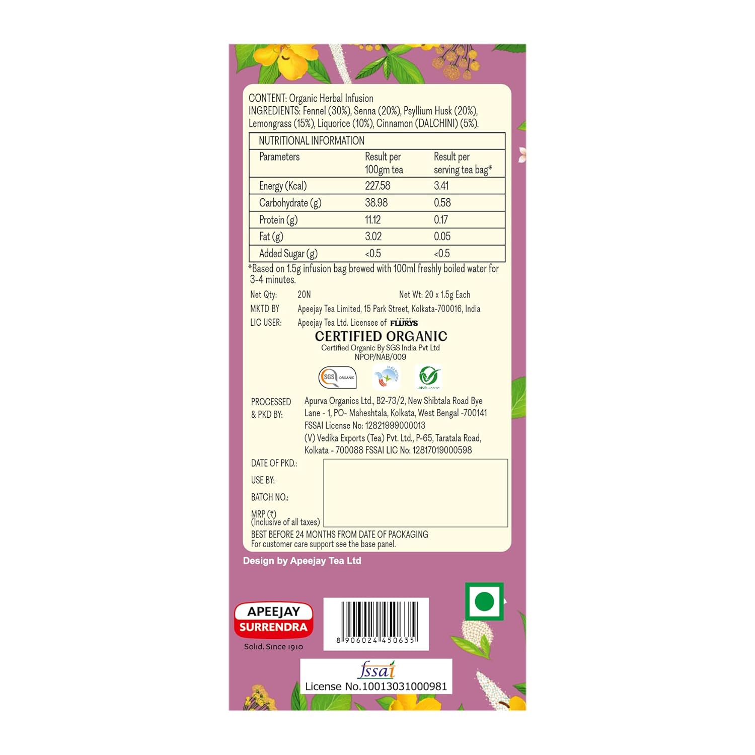 Organic Slim Tea Bag – Flurys - 20 Tea Bags