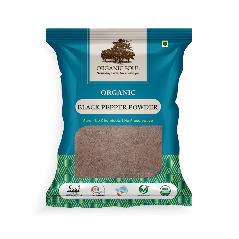 Black Pepper Powder | USDA Organic - Chemical Free & No Added Preservatives - Organic Soul - 100gm