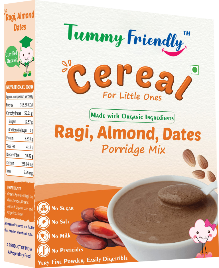 Porridge Mix | Organic Sprouted Ragi, Almond, Dates Porridge Mix - USDA Organic - No Pesticides, Chemical, Salt & No Sugar - Tummy Friendly Foods - 200gm