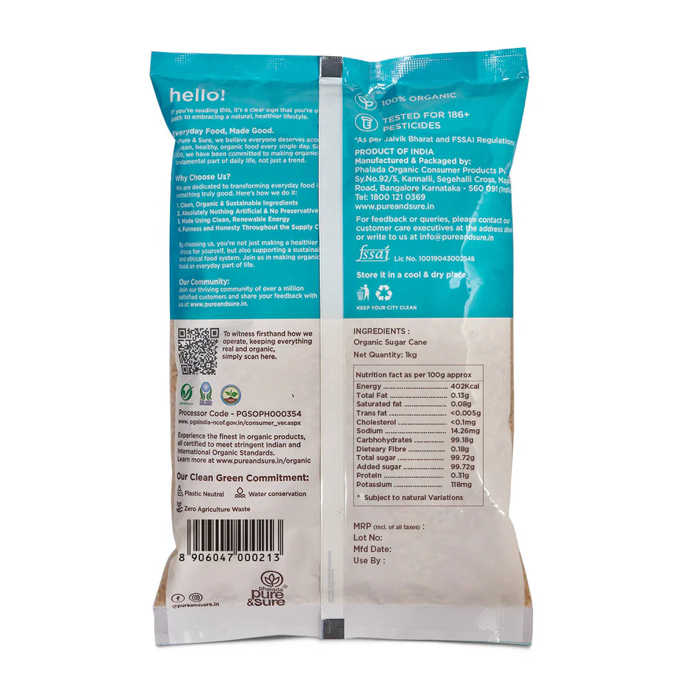 Sugar | Brown Sugar - Organic - Pure and Sure - 1000 gm