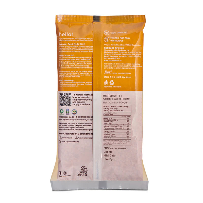 Sweet Potato Flour - Organic - Gluten Free - Pure And Sure - 500gm