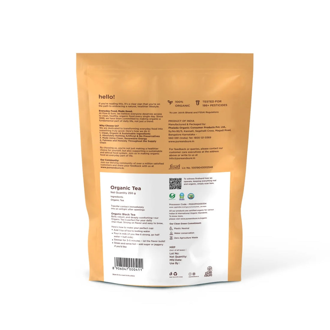Tea | Organic Tea -No DDT, Phorate, Carbendazim-No Artificial Colours, Flavours or Preservatives -Pure Sure – 250gm