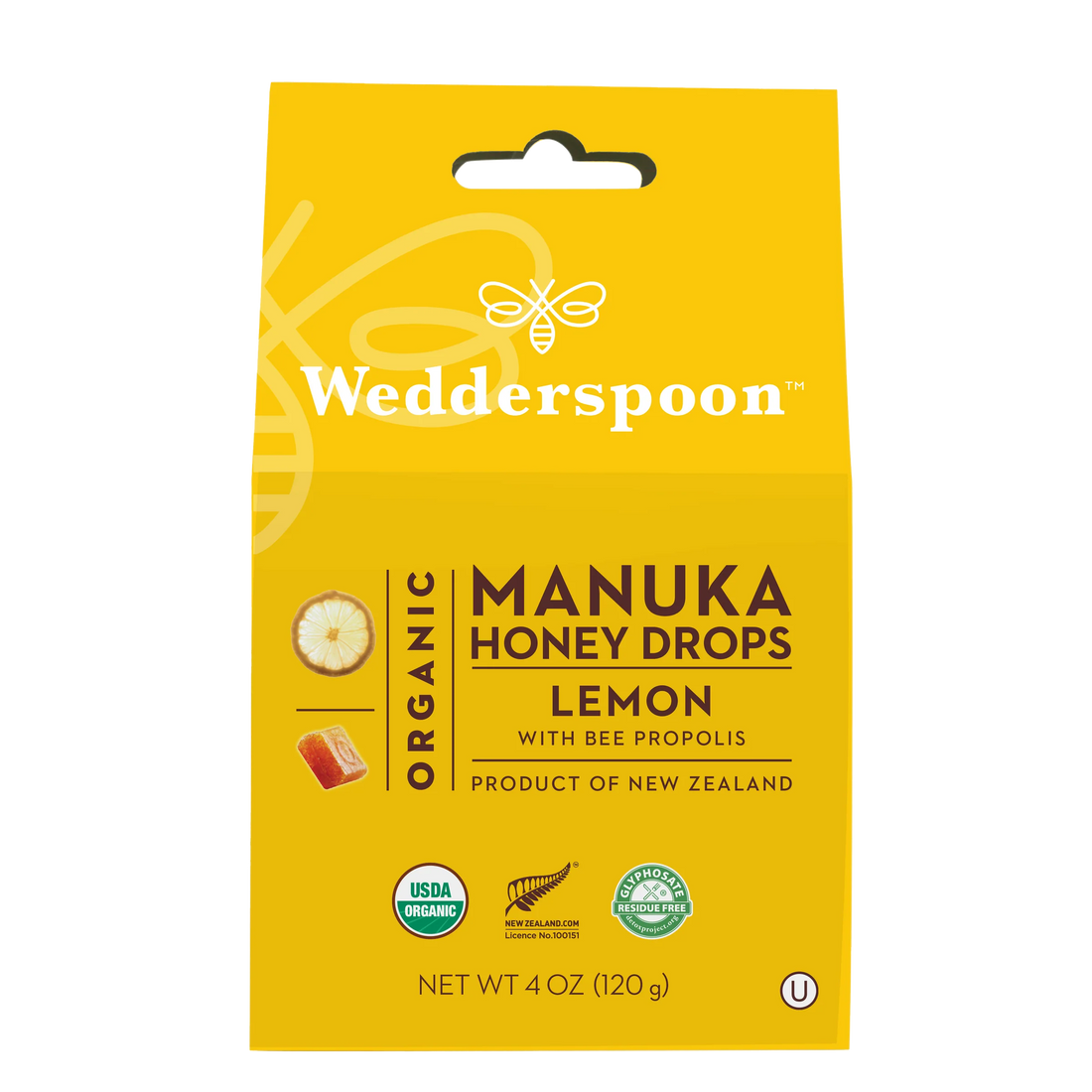 Manuka Honey Drops With Bee Propolis - Lemon- USDA Organic - Wedderspoon - 20 Drops (120gm)