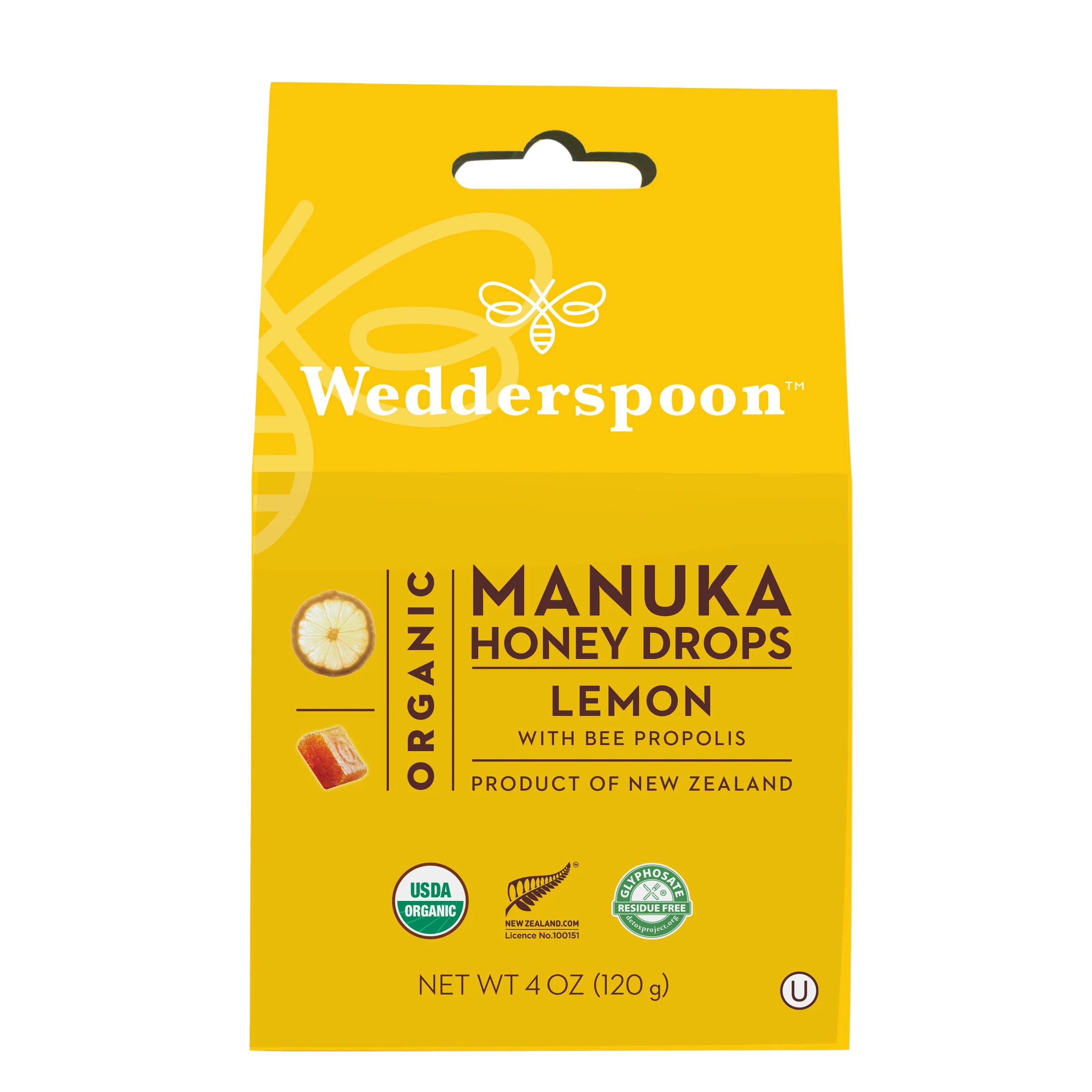 Manuka Honey Drops With Bee Propolis - Lemon- USDA Organic - Wedderspoon - 20 Drops (120gm)