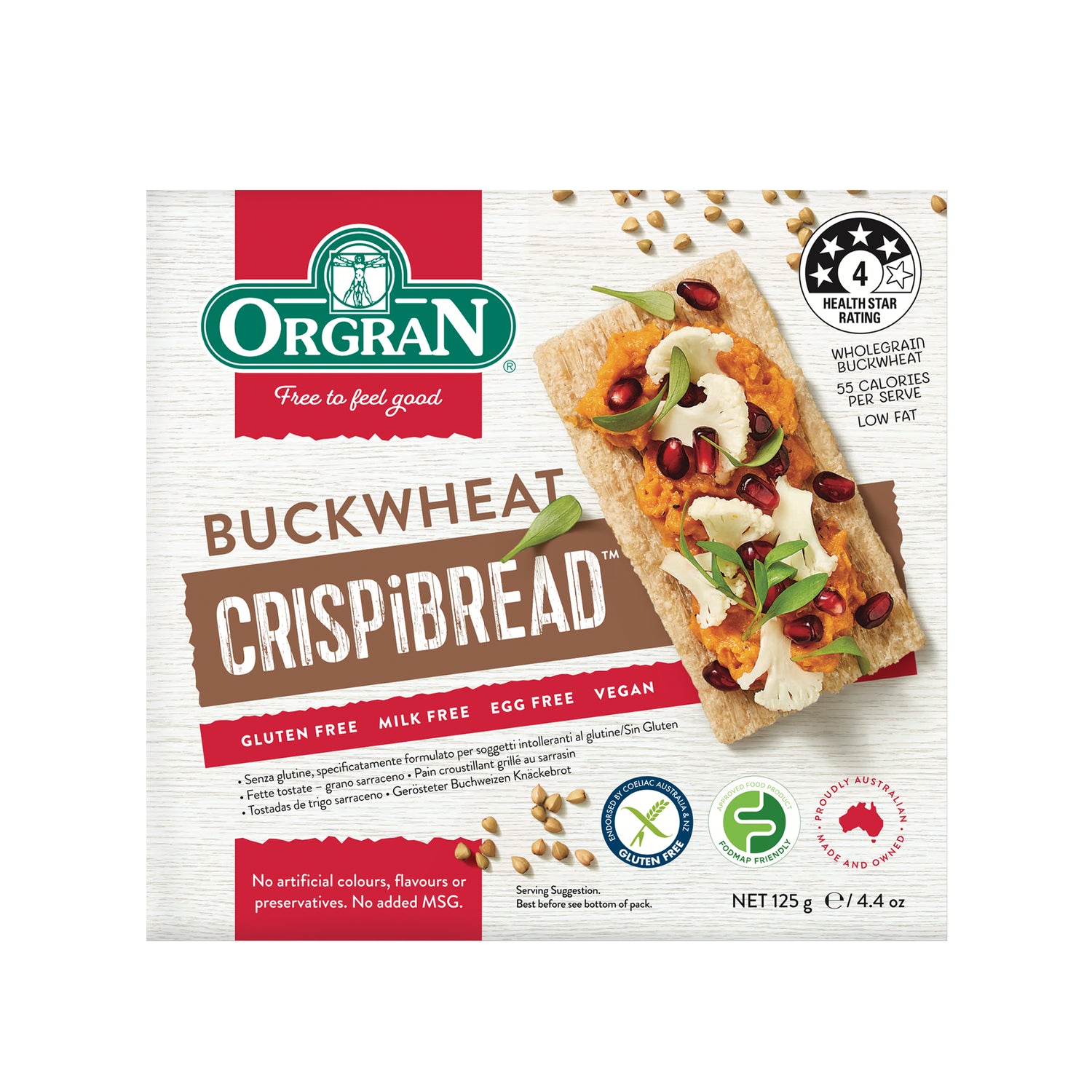 Buckwheat Crispibread | Vegan, Gluten Free, No Artificial Colours, Flavours Or Preservatives - Orgran - 125gm