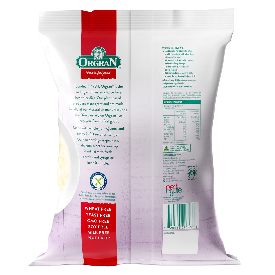 Quinoa Porridge | Vegan, Gluten Free & No Added Sugar - Organ - 500gm