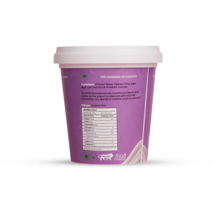 Yogurt | Original Cashew - Plain Unsweetened - Vegan, No Sugar, Cholesterol Free, Gut Friendly, Dairy Free, No Artificial Preservatives, Sweeteners, Flavours & Colours - Yogutty - 500gm