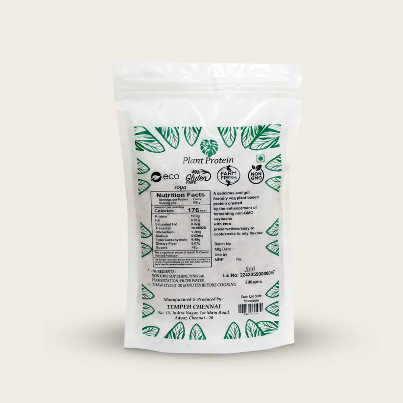 Tempeh | Soybean Tempeh - 38g Protein - Vegan Friendly, Gluten Free, Dairy Free, Gut Friendly & Non Gmo – Tempeh Chennai – 200gm