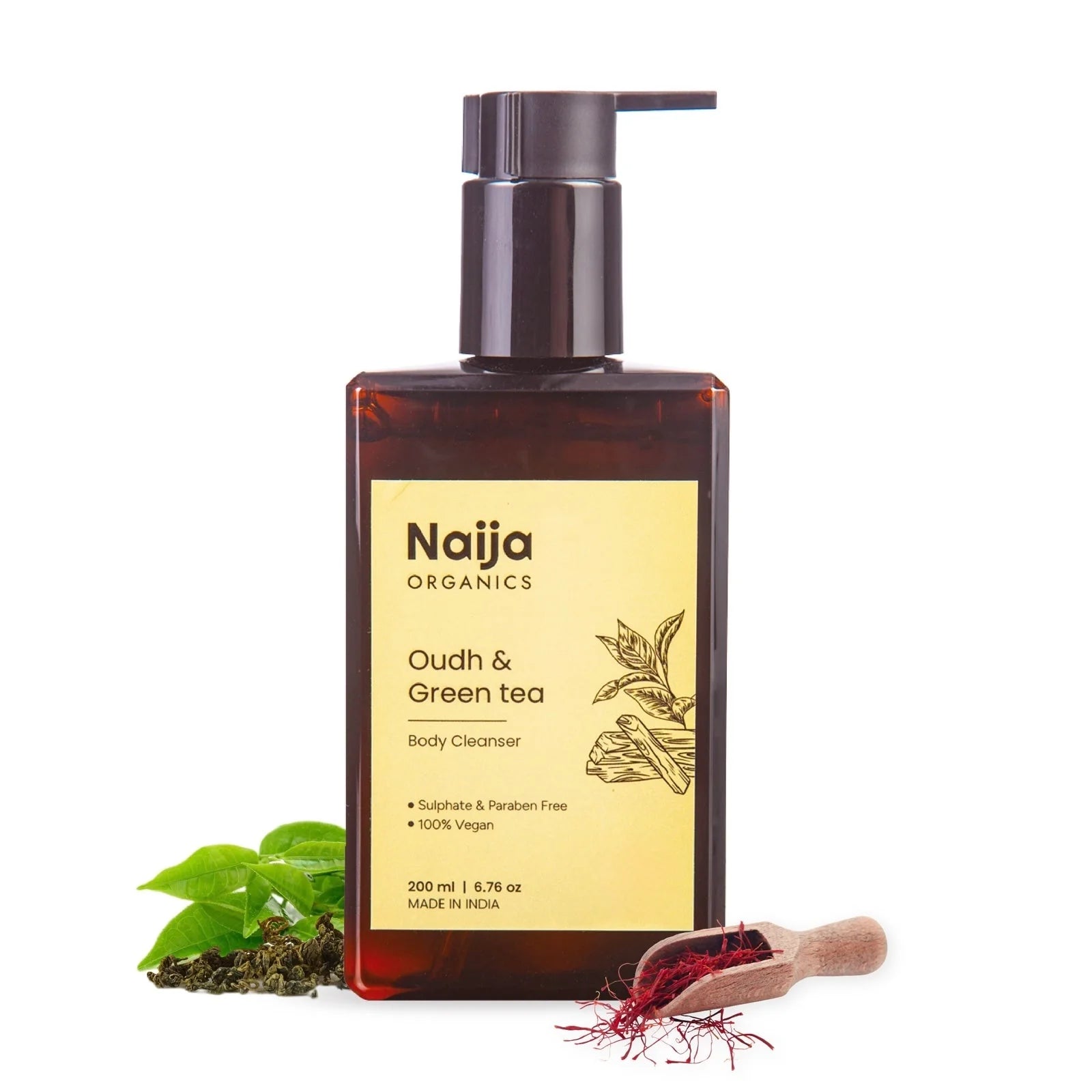 Body Cleanser with Oudh & Green Tea Extracts Body Wash - 100% Vegan, Sulphate & Paraben Free – Naija – 200ml