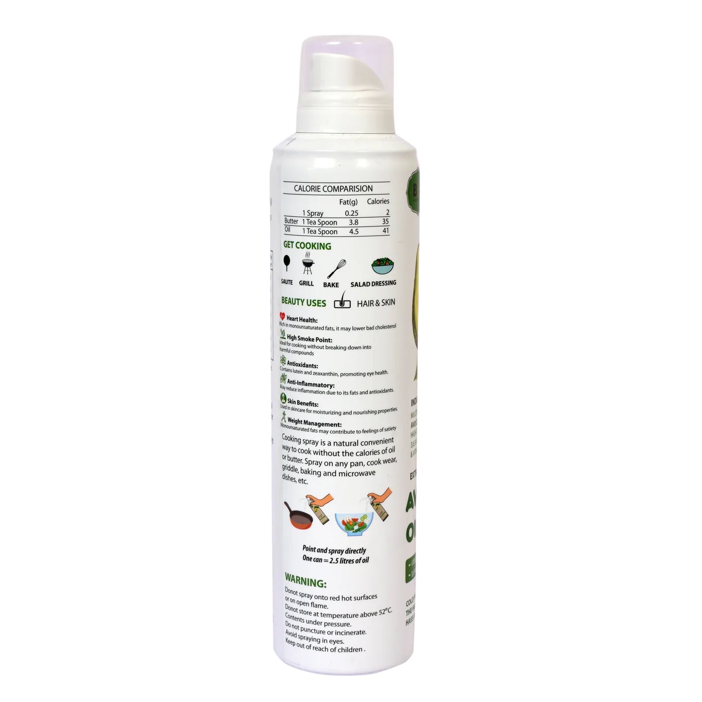 Avocado Oil Spray - Extra Virgin - 2 Calories Per Spray - 720 Sprays - B&G - 250ml