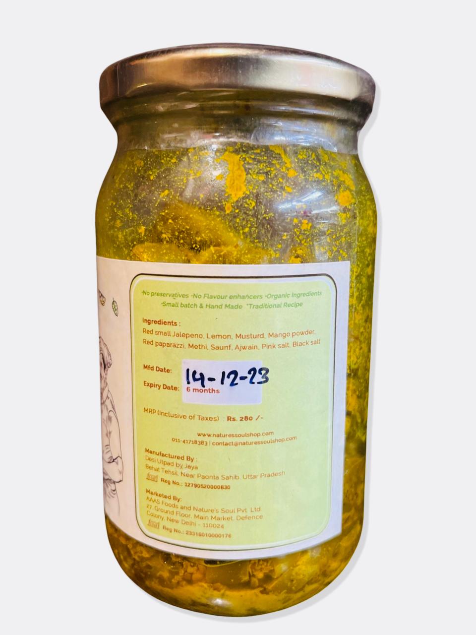 Pickle | Pahadi Jalapeno With Lemon Masala Achaar - (Poanta Sahib) - No Added Preservatives & No Added Flavour Enhancers - Nature&