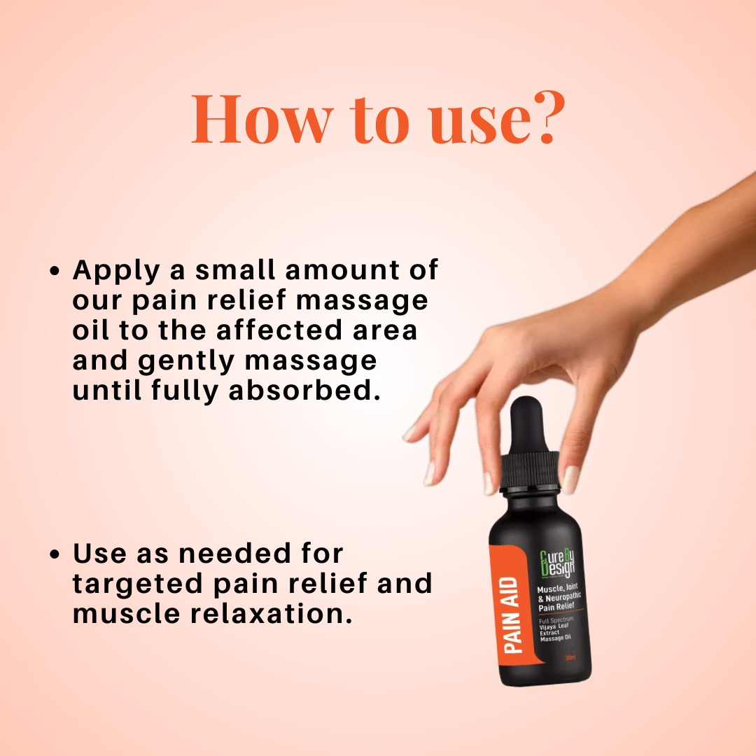 Massage Oil | Muscles Joint And Neuropathic Pain Relief - Pain AID - Full Spectrum Vijaya Leaf Extract Massage Oil - Instant Relief for Sore Muscles, Nerves and Joints - Cure By Design - 10ml