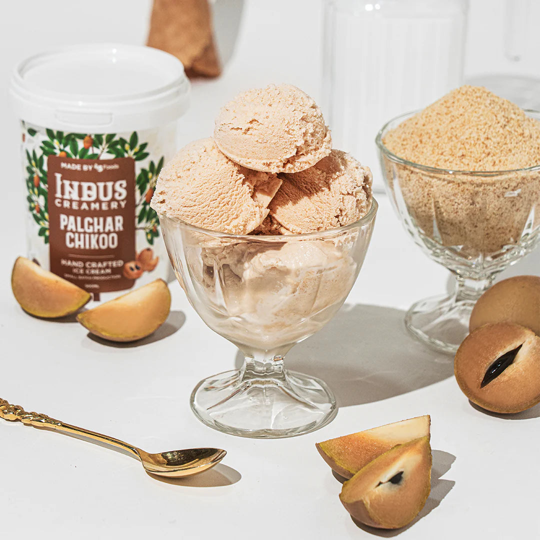 Ice Cream | Palghar Chikoo – Hand Crafted Ice Cream – 100% Natural – No Added Preservatives, No Oil Fat & No Stabilisers – INDUS CREAMERY – 500ml