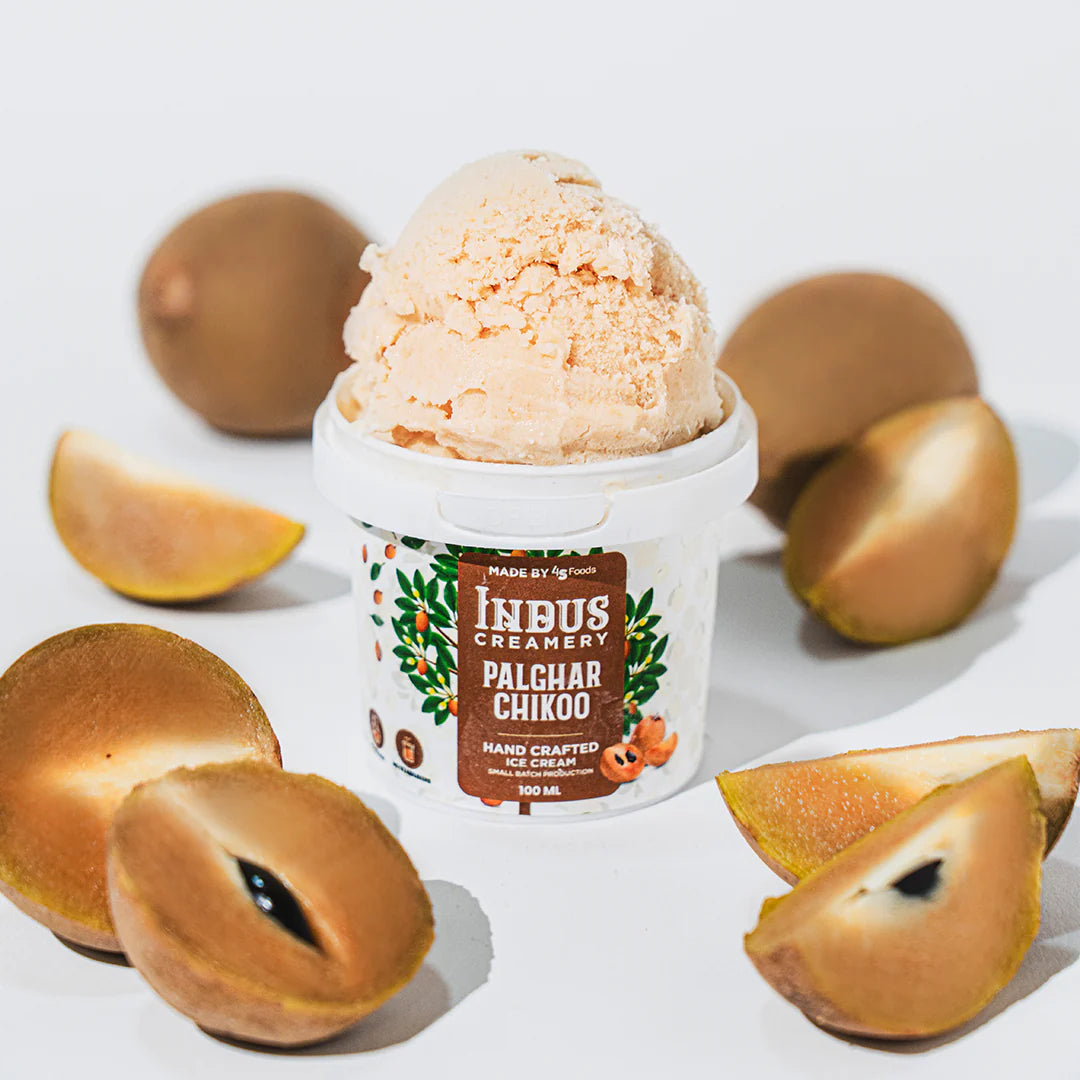 Ice Cream | Palghar Chikoo – Hand Crafted Ice Cream – 100% Natural – No Added Preservatives, No Oil Fat & No Stabilisers – INDUS CREAMERY – 500ml