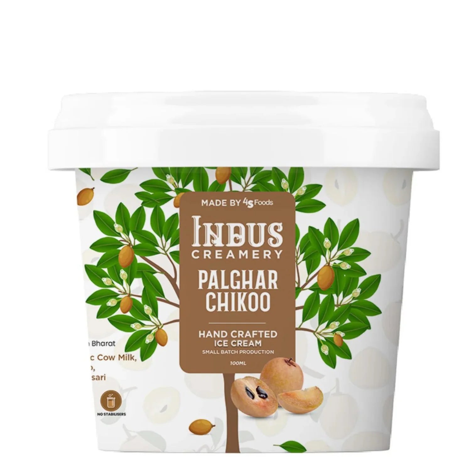 Ice Cream | Palghar Chikoo – Hand Crafted Ice Cream – 100% Natural – No Added Preservatives, No Oil Fat & No Stabilisers – INDUS CREAMERY – 100ml