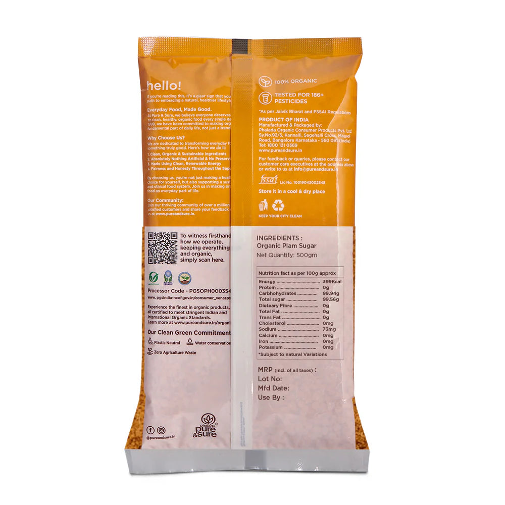 Sugar | Palm Sugar - Organic - Indian - Pure and Sure - 500gm