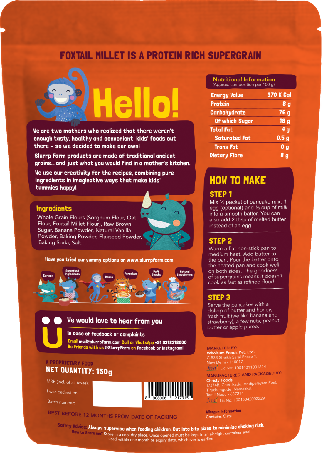 Pancake & Waffle Classic Mix - No Refined Sugar & No Maida - Slurrp Farm - 150gm