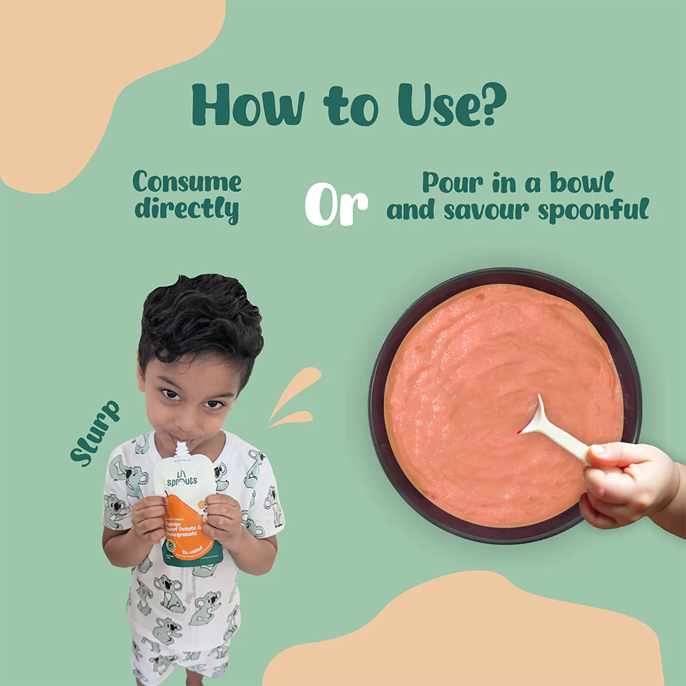 Puree | Papaya, Sweet Potato And Pomegranate Puree - Sweet & Tangy Notes - 100% Natural - Cold Pressed Ingredients - No Added Sugar, Salt, Flavours, Colours & No Artificial Ingredients - Lil Sprouts - 100gm