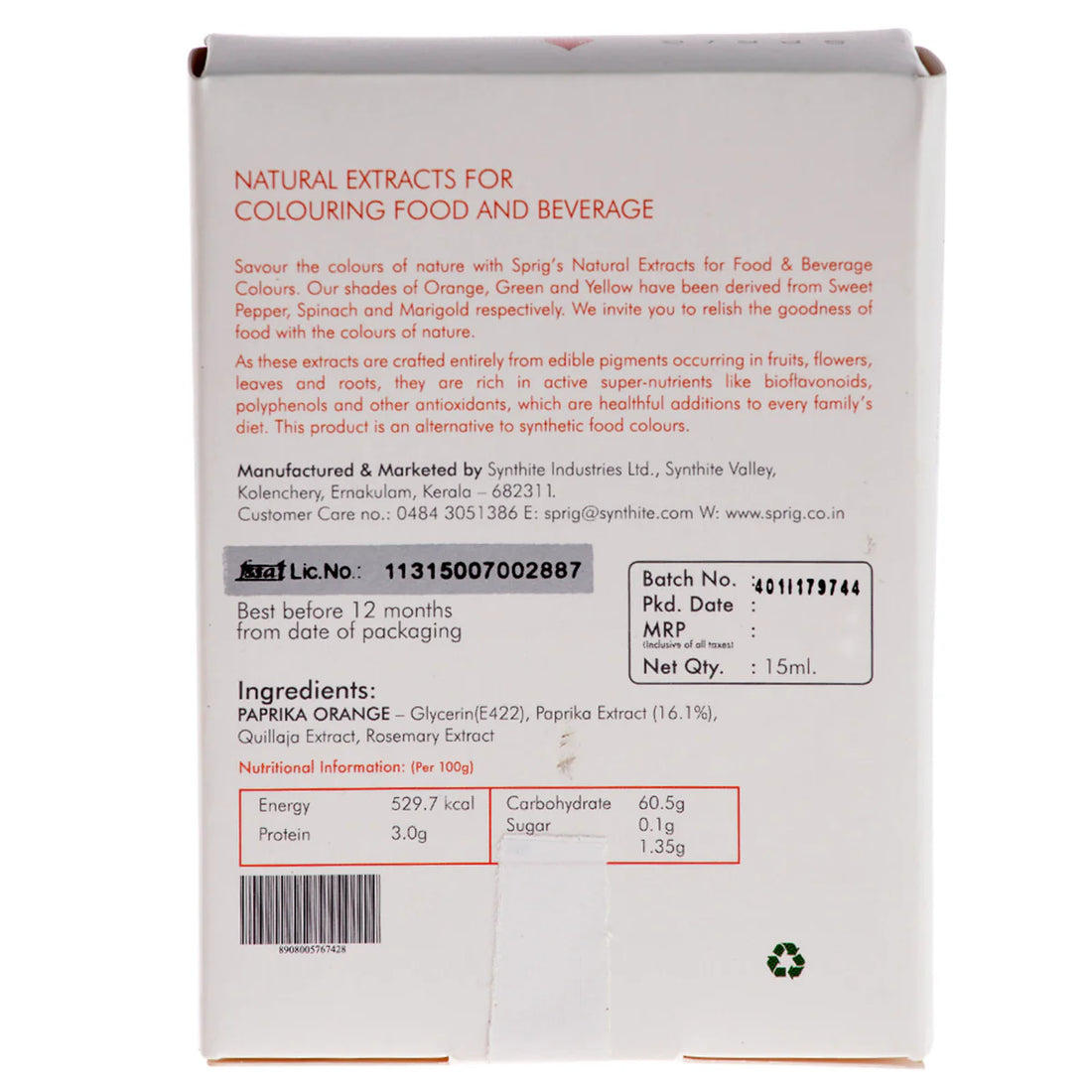 Natural Extracts for Colouring Food and Beverage - Paprika Orange - Sprig - 15ml